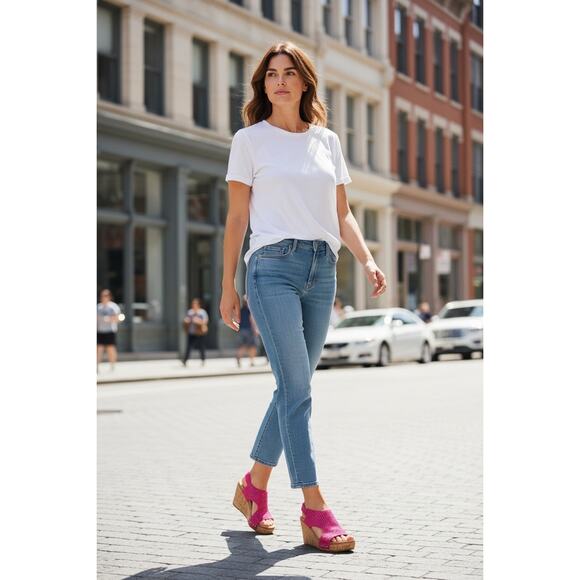 Makers Barbara Pink Crystal Wedge Sandals Size 7 | Rhinestone Cork Heels NWT Box - Picture 15 of 16